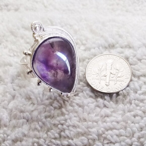 Sz 7.75 ~ Huge Amethyst in Bright Silver! February Birthstone. Intense & Flashy! - Picture 9 of 14